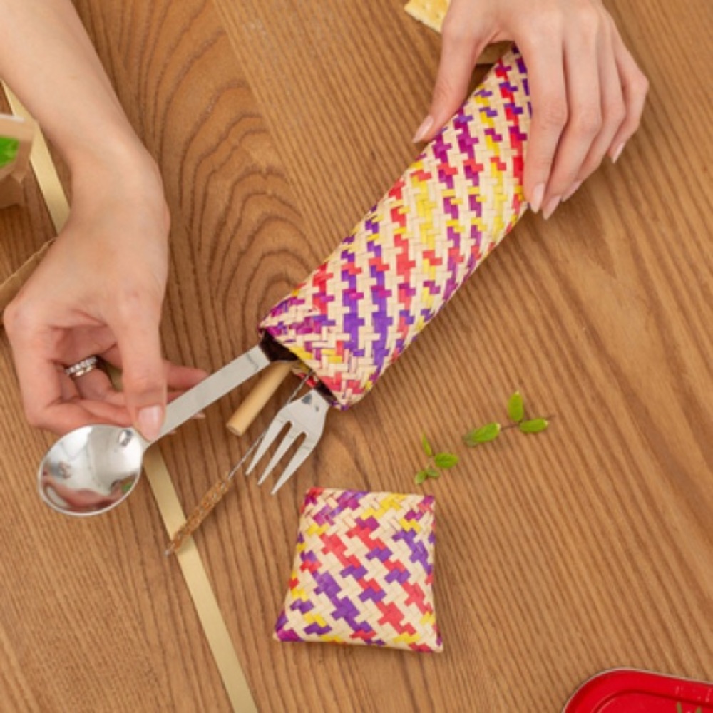 Reusable Handwoven Utensil Holder “Nature's Charm" To-go Colourful Art